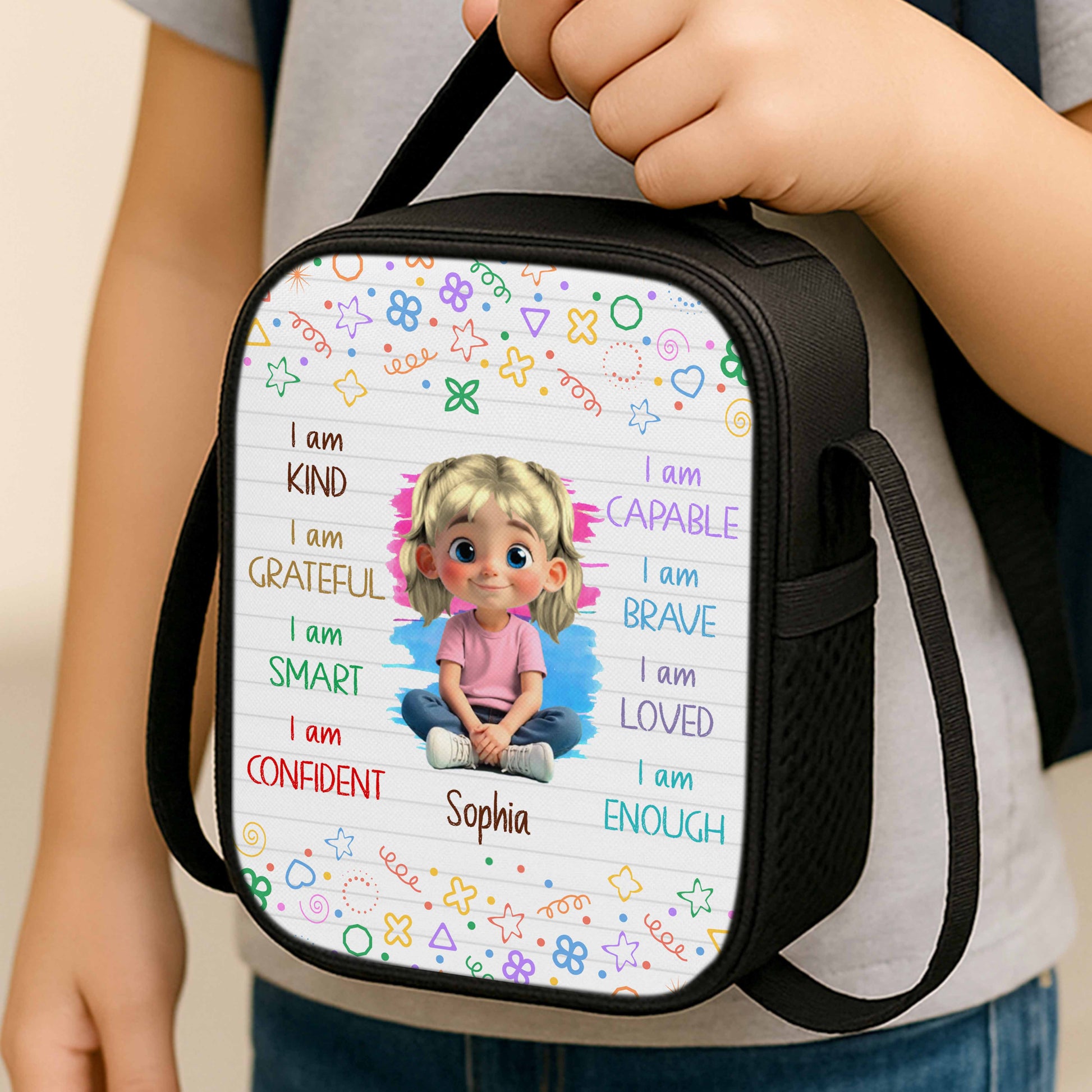 I Am Kind, Grateful, Smart, Loved Lunch Bag Design