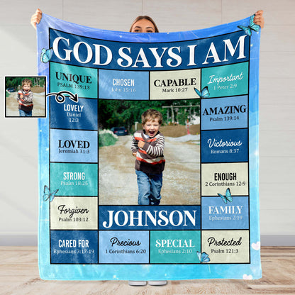 God Says I Am Unique Chosen Capable Special Custom Blanket - Personalized Custom Blanket - KID024_BLK