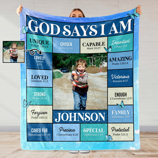 God Says I Am Unique Chosen Capable Special Custom Blanket - Personalized Custom Blanket - KID024_BLK