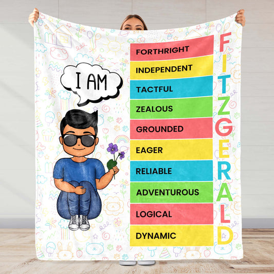 I Am Eager And Adventurous, Colorful Stripes And Cartoon Boy