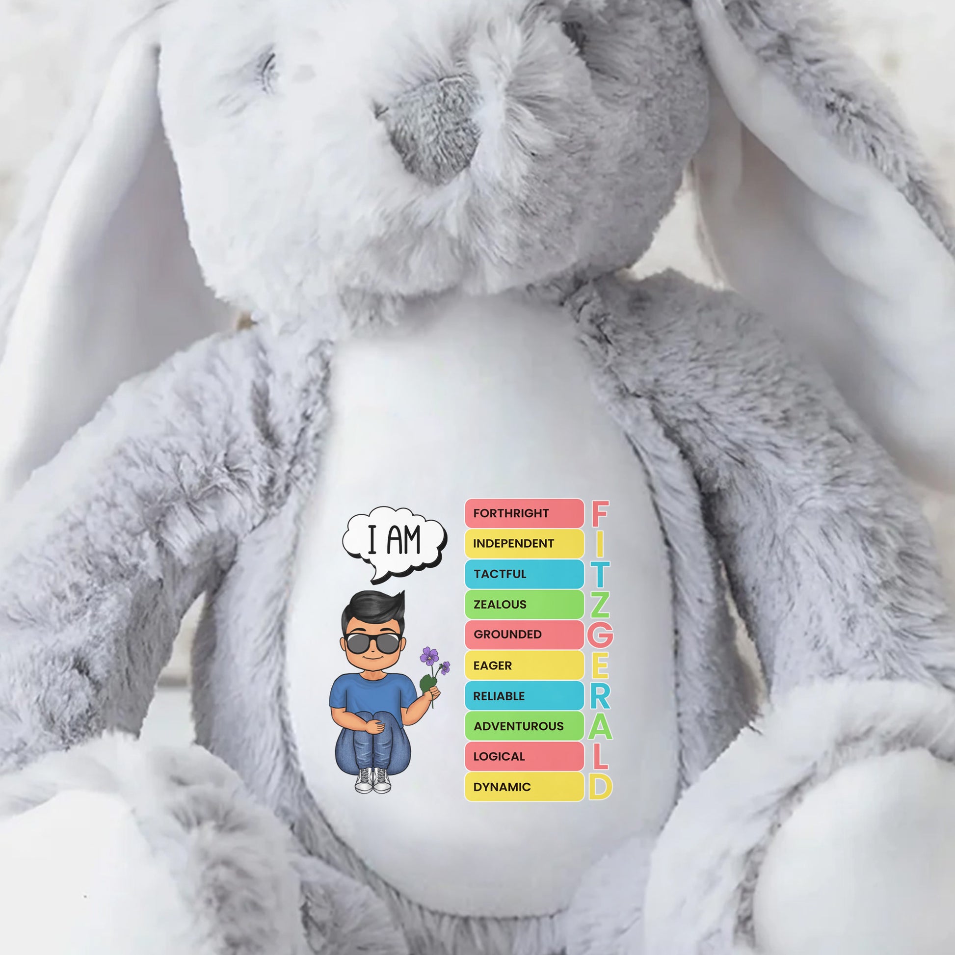I am Fortnight, Independent, Tactful, Stuffed Bunny and Personalized Message