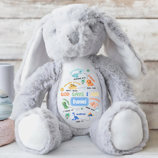 God Says I Am Victorious, Strong, Capable, Personalized Bunny