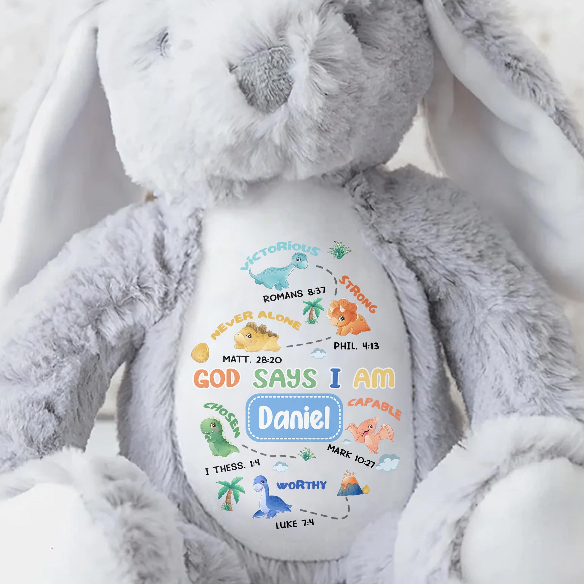 God Says I Am Victorious, Strong, Capable, Personalized Bunny