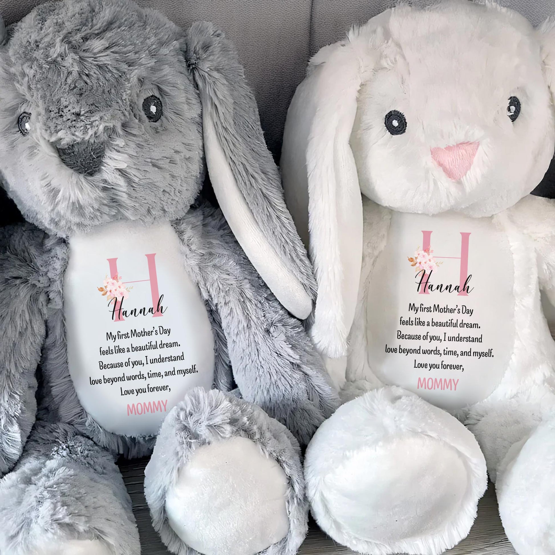 My First Mother's Day Feels Like A Beautiful Dream, Stuffed Bunny, Heart, Flowers