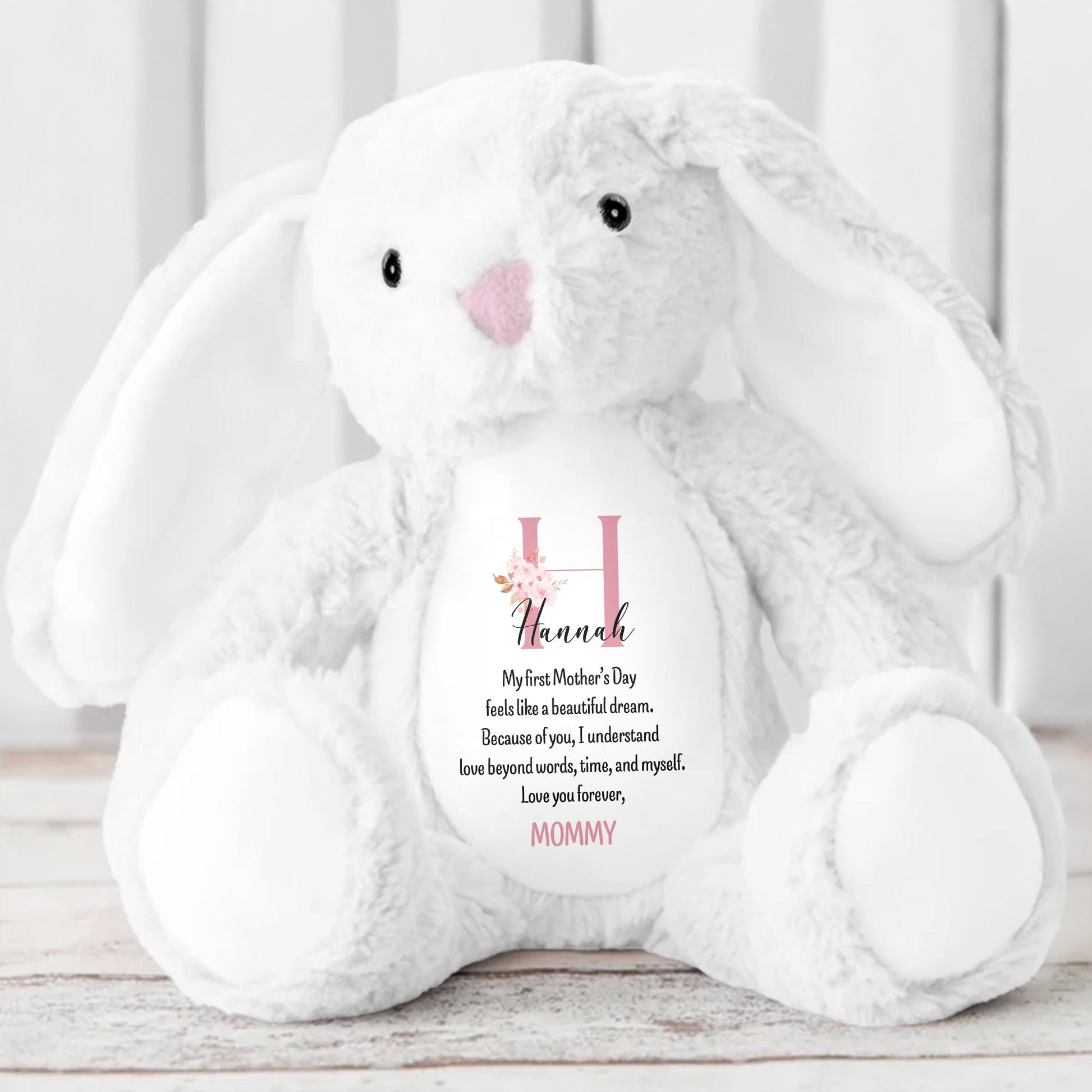My First Mother's Day Feels Like A Beautiful Dream, Stuffed Bunny, Heart, Flowers