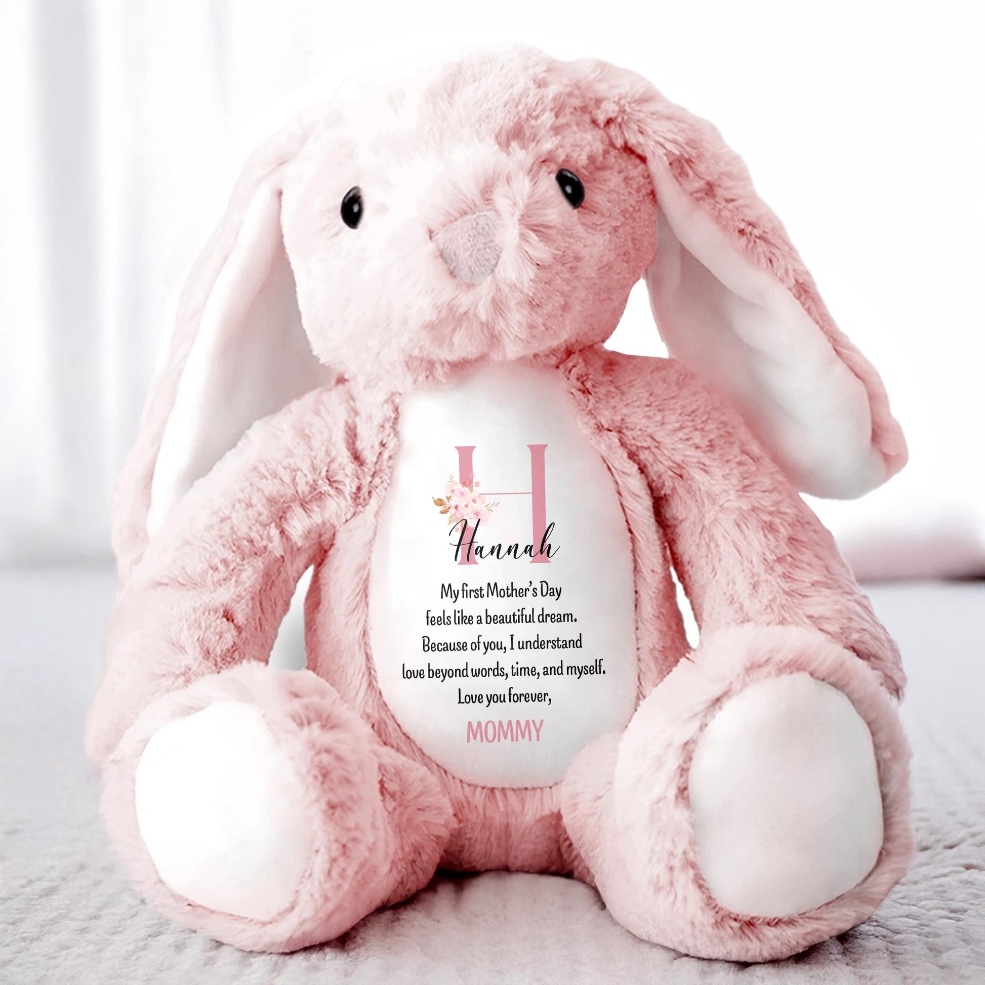 My First Mother's Day Feels Like A Beautiful Dream, Stuffed Bunny, Heart, Flowers