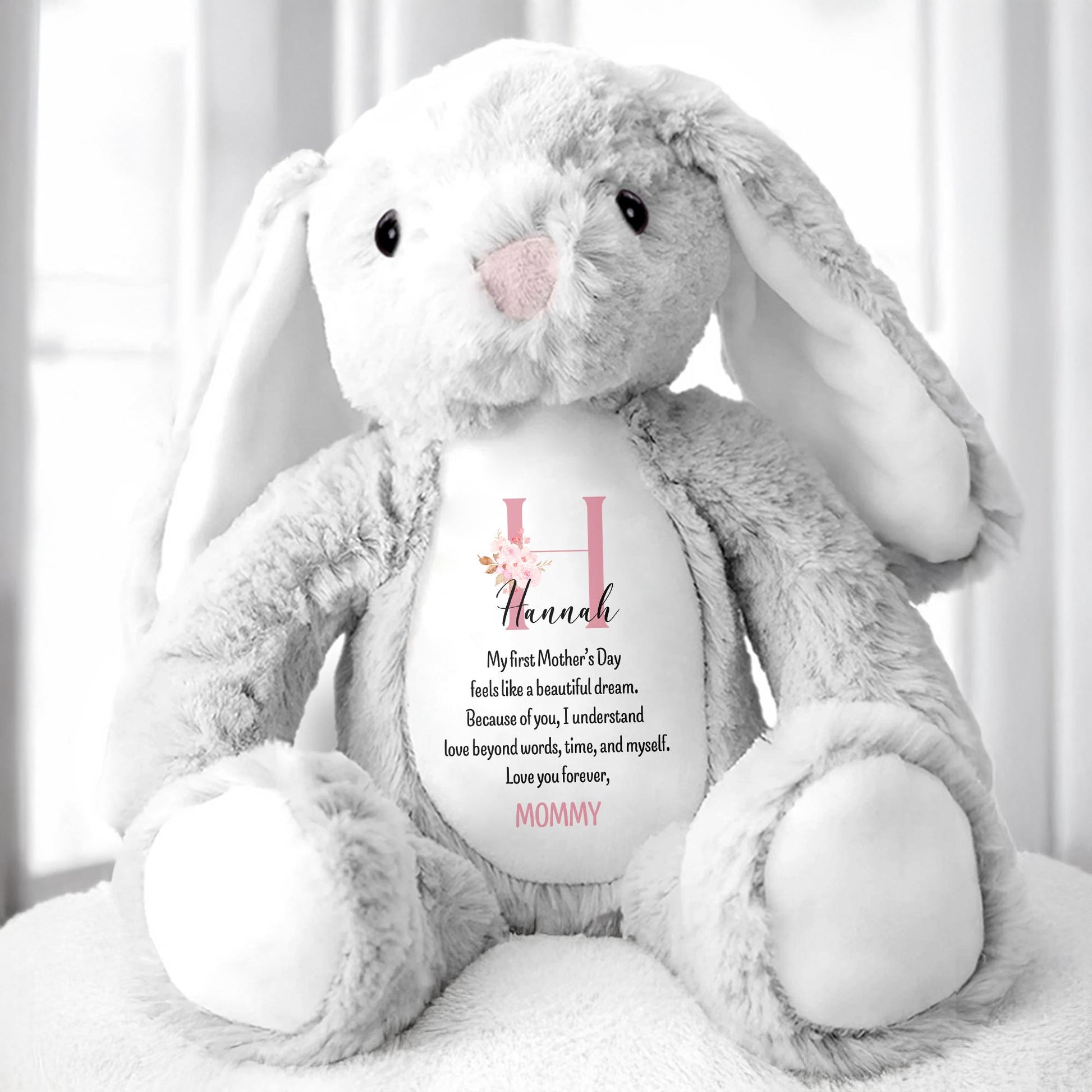 My First Mother's Day Feels Like A Beautiful Dream, Stuffed Bunny, Heart, Flowers