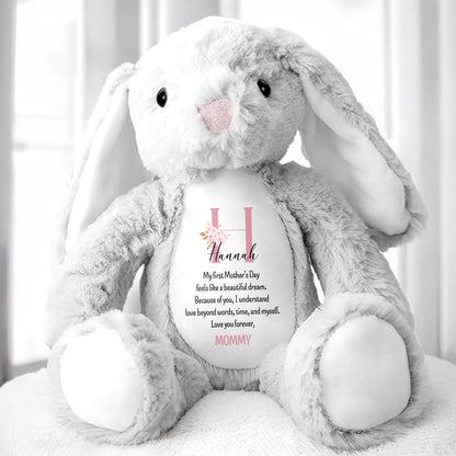 My First Mother's Day Feels Like A Beautiful Dream, Stuffed Bunny, Heart, Flowers