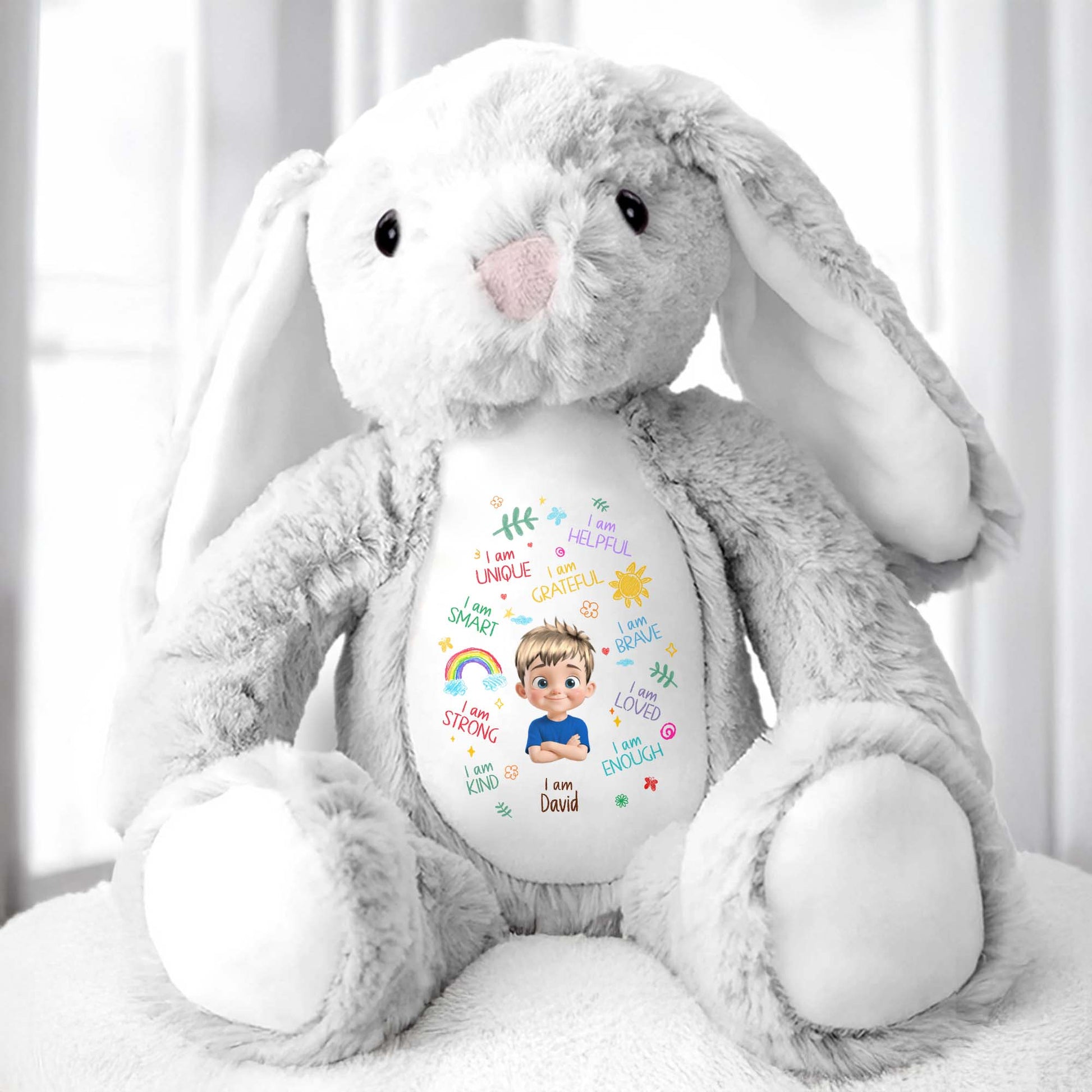 I Am Unique, I Am Helpful, I Am Grateful, Positive Affirmations On Bunny