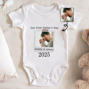 Our First Father's Day, Photo Of Father And Child - Personalized Custom Baby Onesie - KID041_ONES