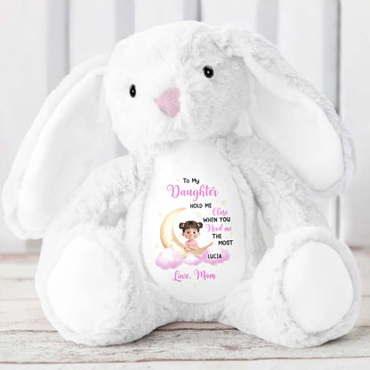 To My Daughter Hold Me Close, Stuffed Bunny, Moon and Clouds