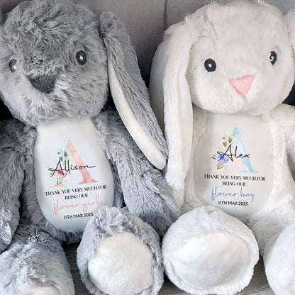 Thank You Very Much For Being Our Flower Girl, Stuffed Bunny With Floral Design