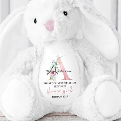Thank You Very Much For Being Our Flower Girl, Stuffed Bunny With Floral Design