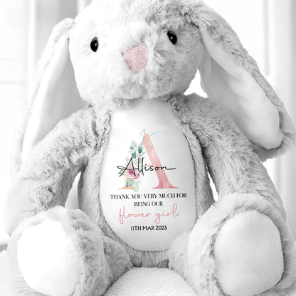 Thank You Very Much For Being Our Flower Girl, Stuffed Bunny With Floral Design