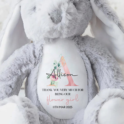 Thank You Very Much For Being Our Flower Girl, Stuffed Bunny With Floral Design