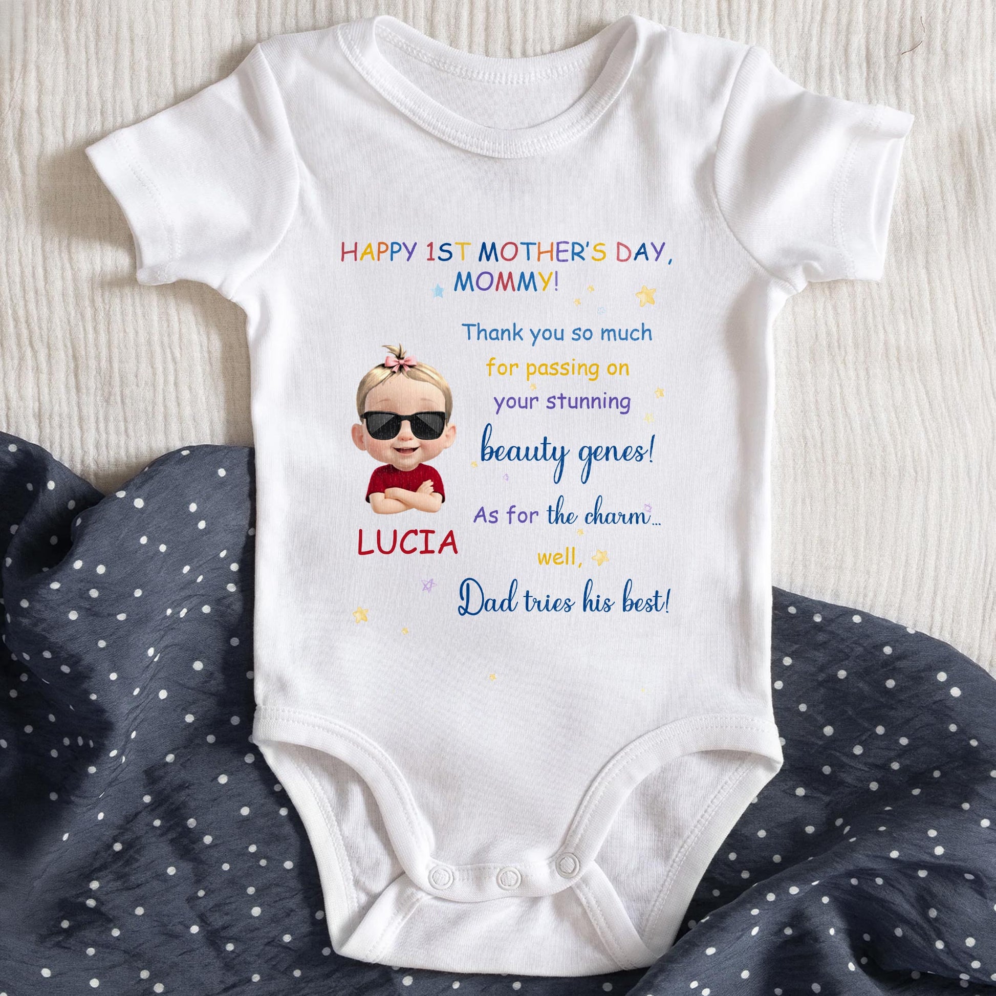 Happy 1st Mother's Day, Mommy, Baby Cartoon and Stars