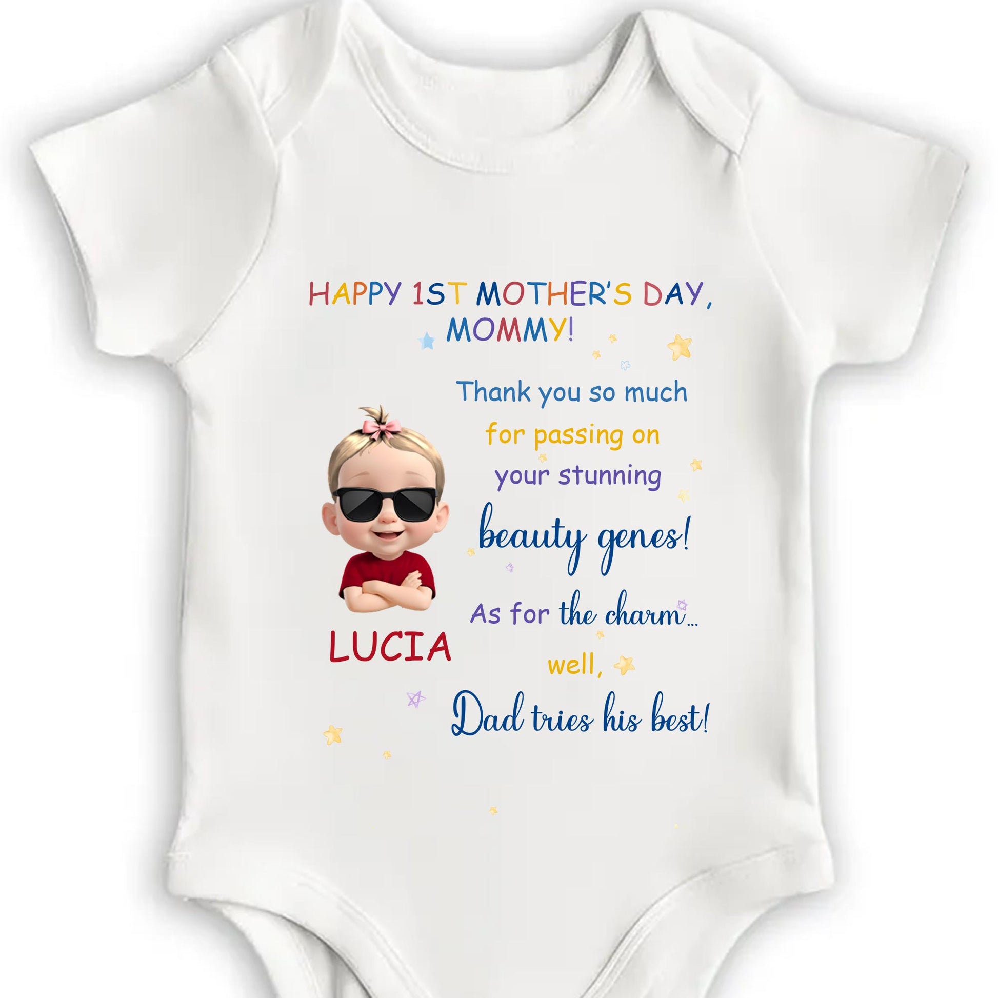 Happy 1st Mother's Day, Mommy, Baby Cartoon and Stars