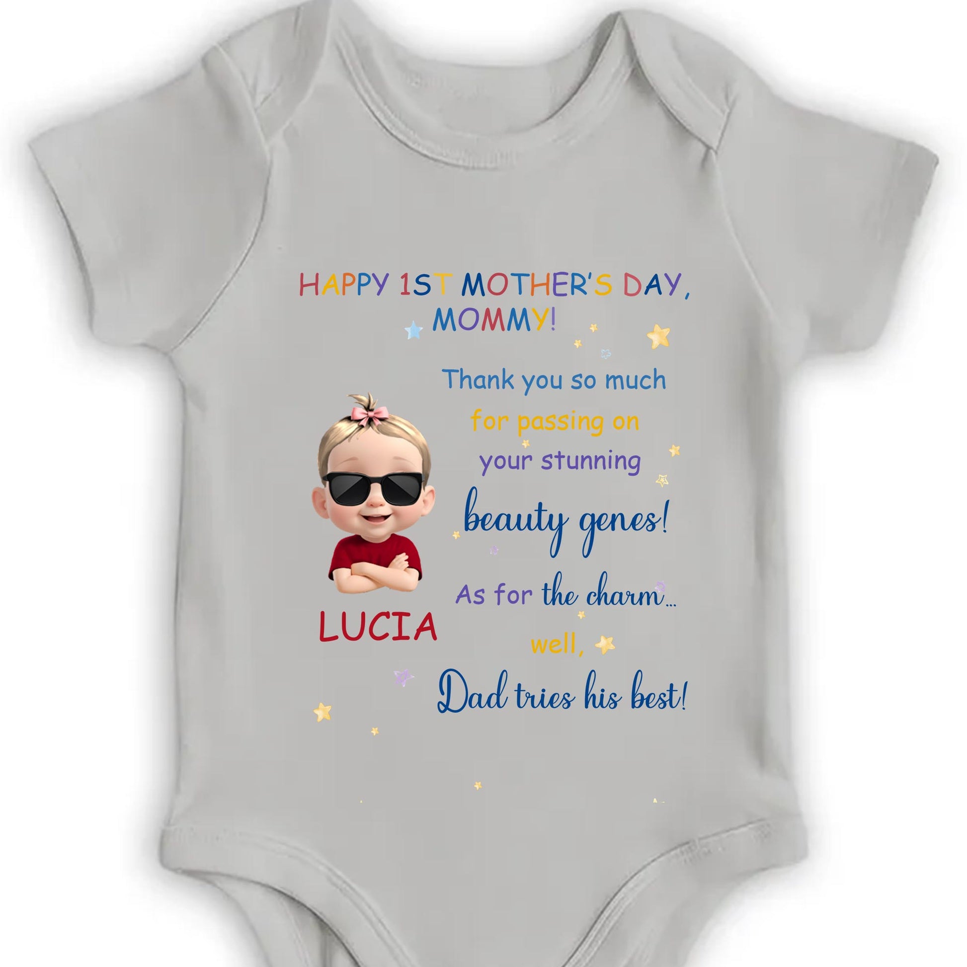 Happy 1st Mother's Day, Mommy, Baby Cartoon and Stars