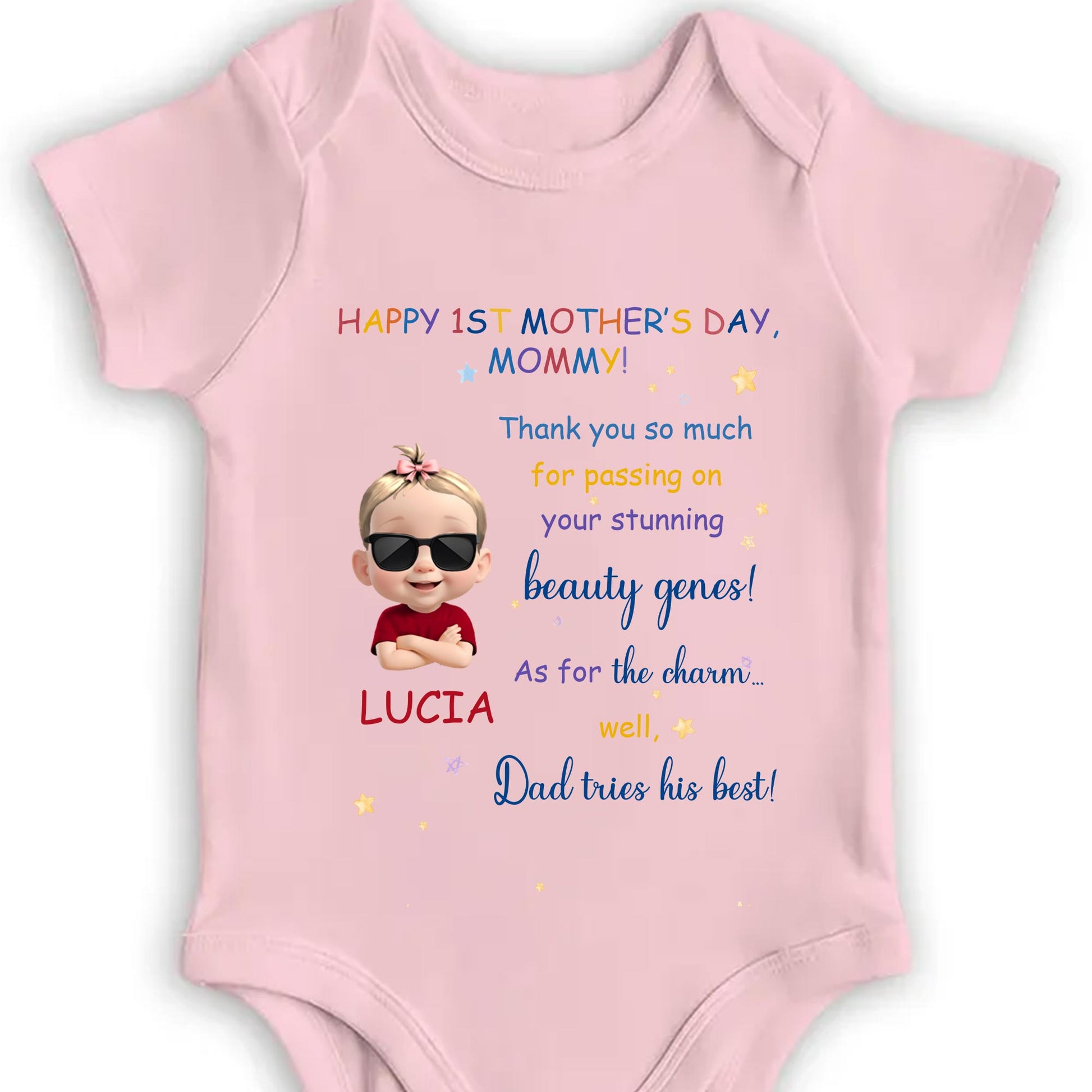 Happy 1st Mother's Day, Mommy, Baby Cartoon and Stars