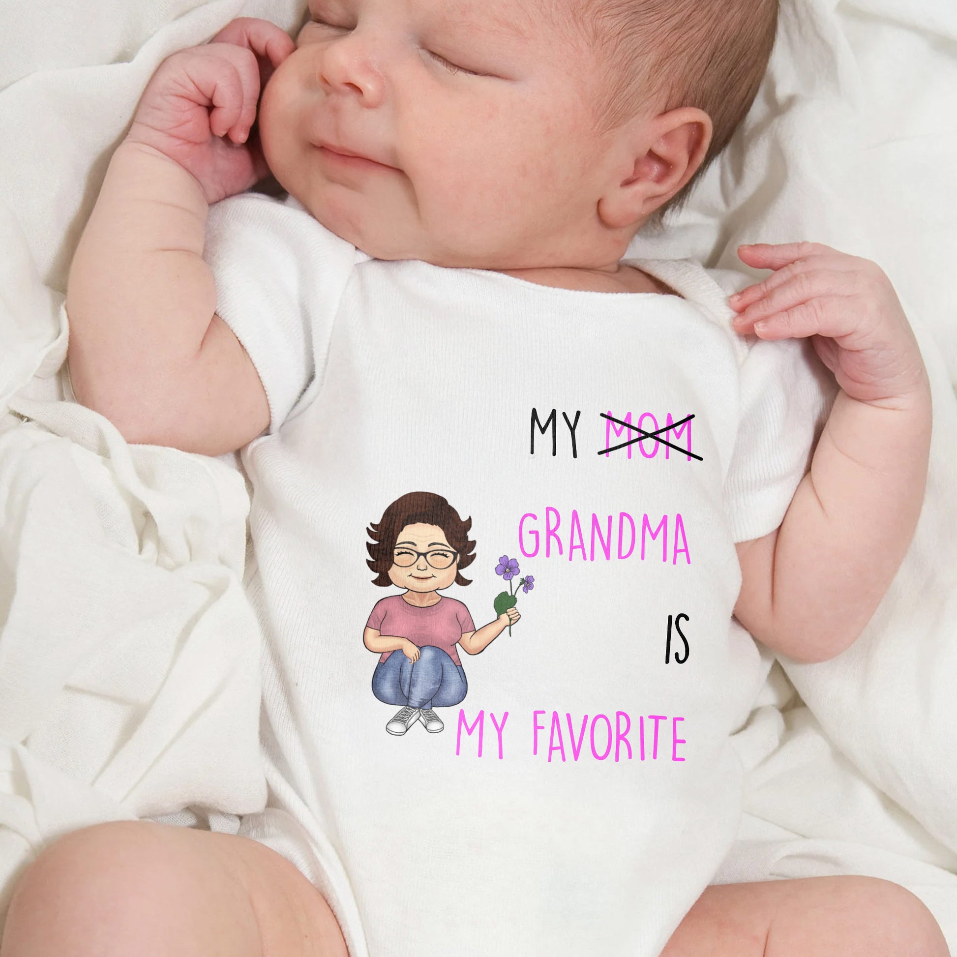 My Mom Grandma Is My Favorite, Cartoon Character And Flower