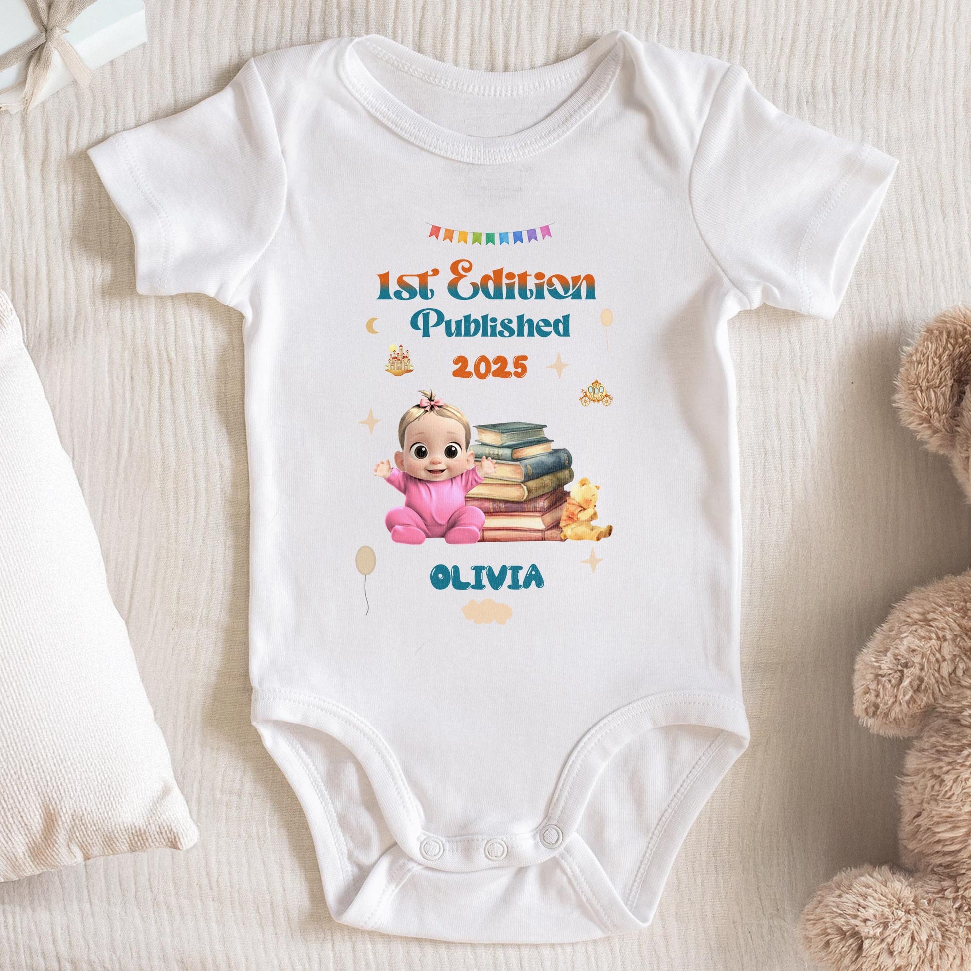 1st Edition Published 2025, Baby With Books and Teddy Bear