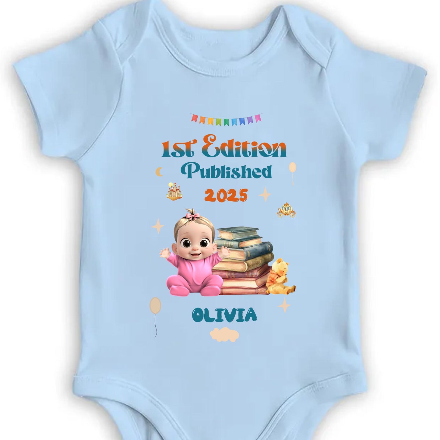 1st Edition Published 2025, Baby With Books and Teddy Bear