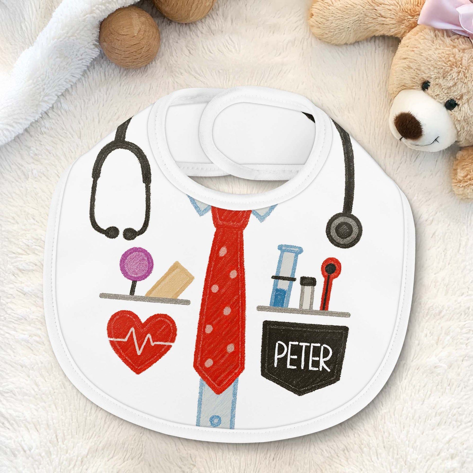 Customizable Baby Bib With Stethoscope, Tie, Heartbeat