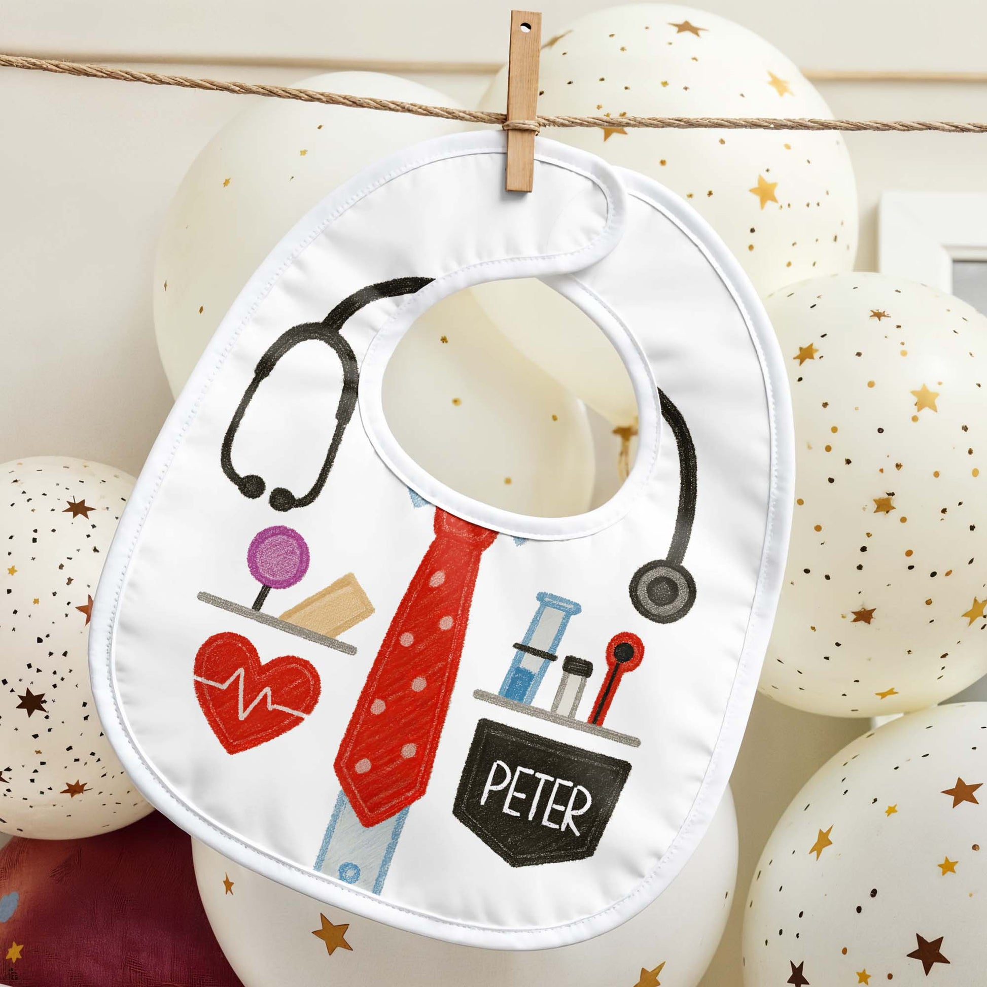 Customizable Baby Bib With Stethoscope, Tie, Heartbeat
