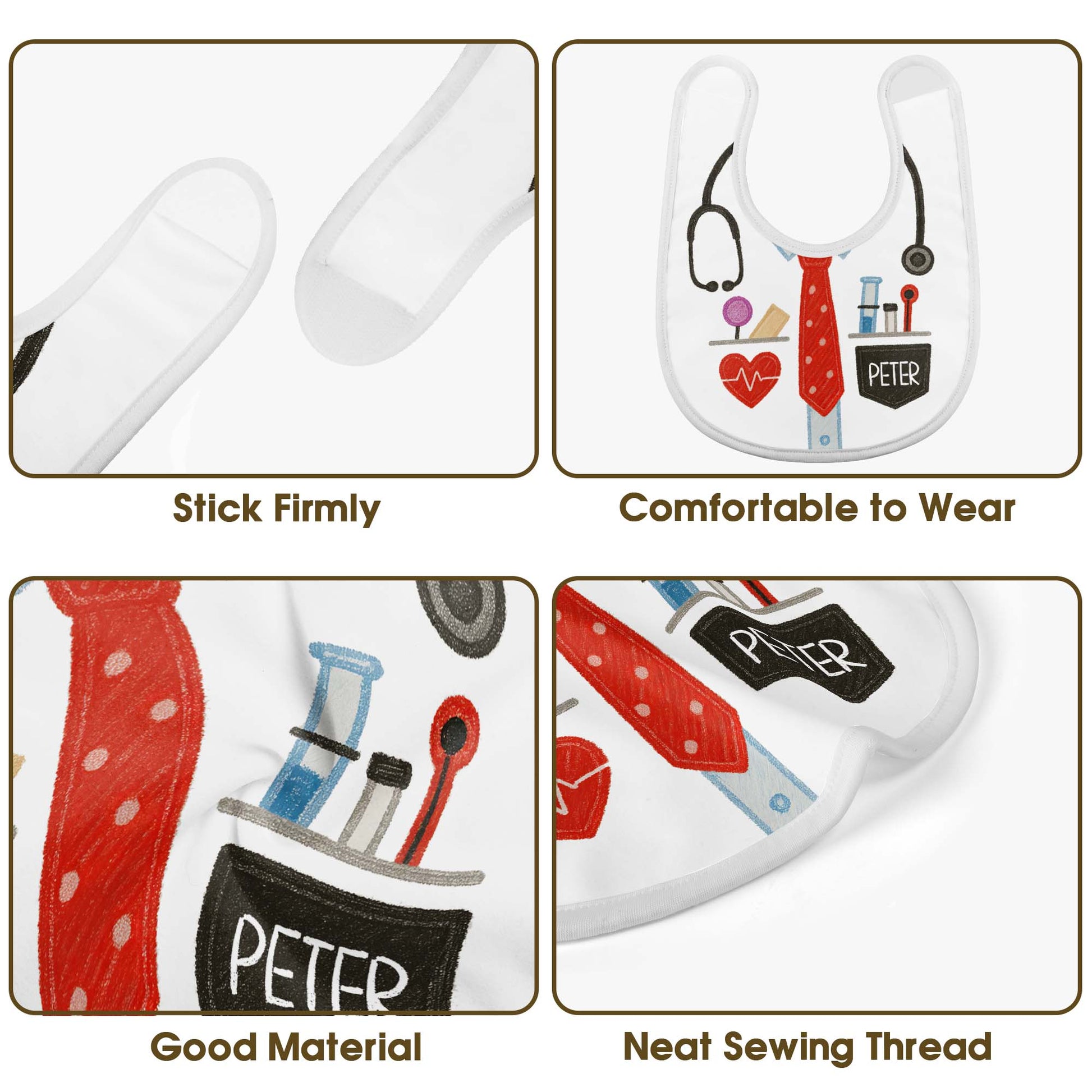 Customizable Baby Bib With Stethoscope, Tie, Heartbeat