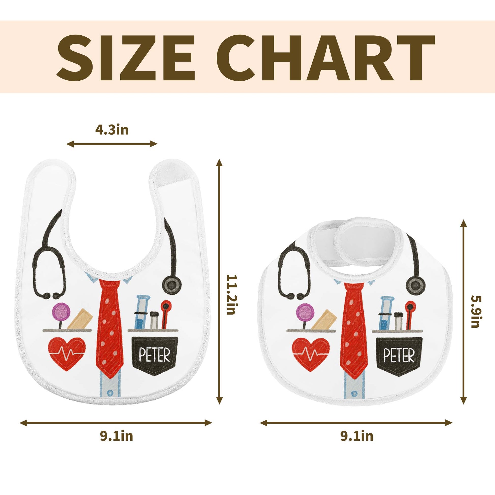 Customizable Baby Bib With Stethoscope, Tie, Heartbeat