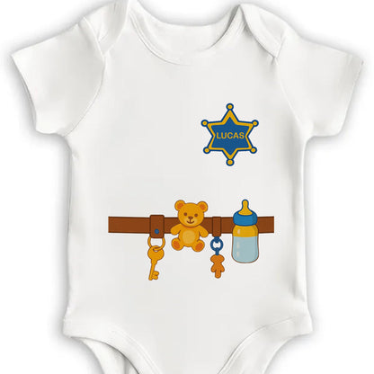 Customizable Baby Onesie Featuring Teddy Bear, Feeding Bottle And Keys