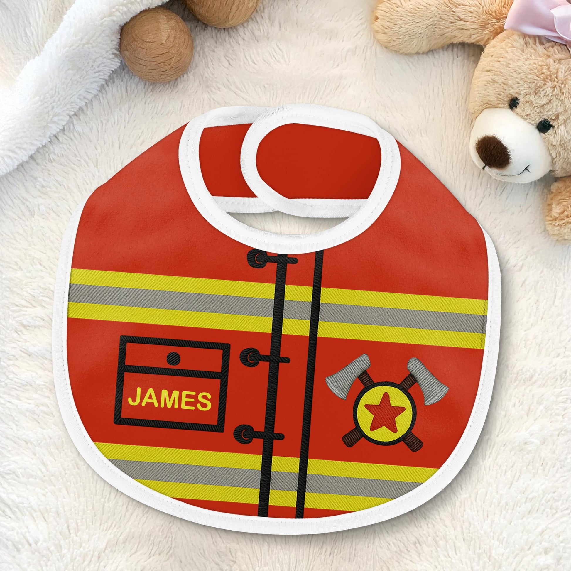 Personalized Firefighter-Themed Baby Bib