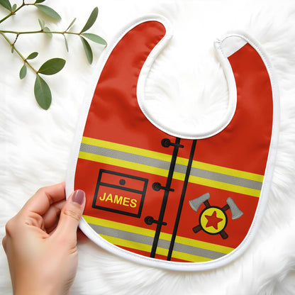 Personalized Firefighter-Themed Baby Bib