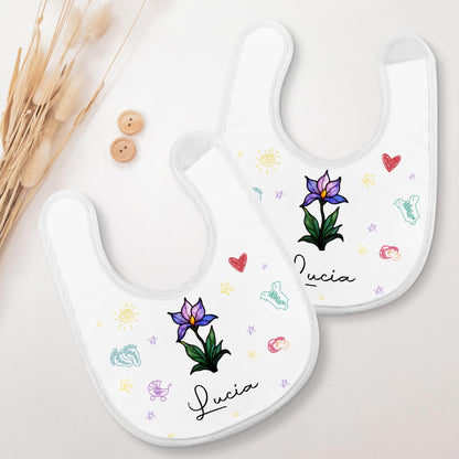Beautiful Personalized Baby Bib Featuring Colorful Symbols