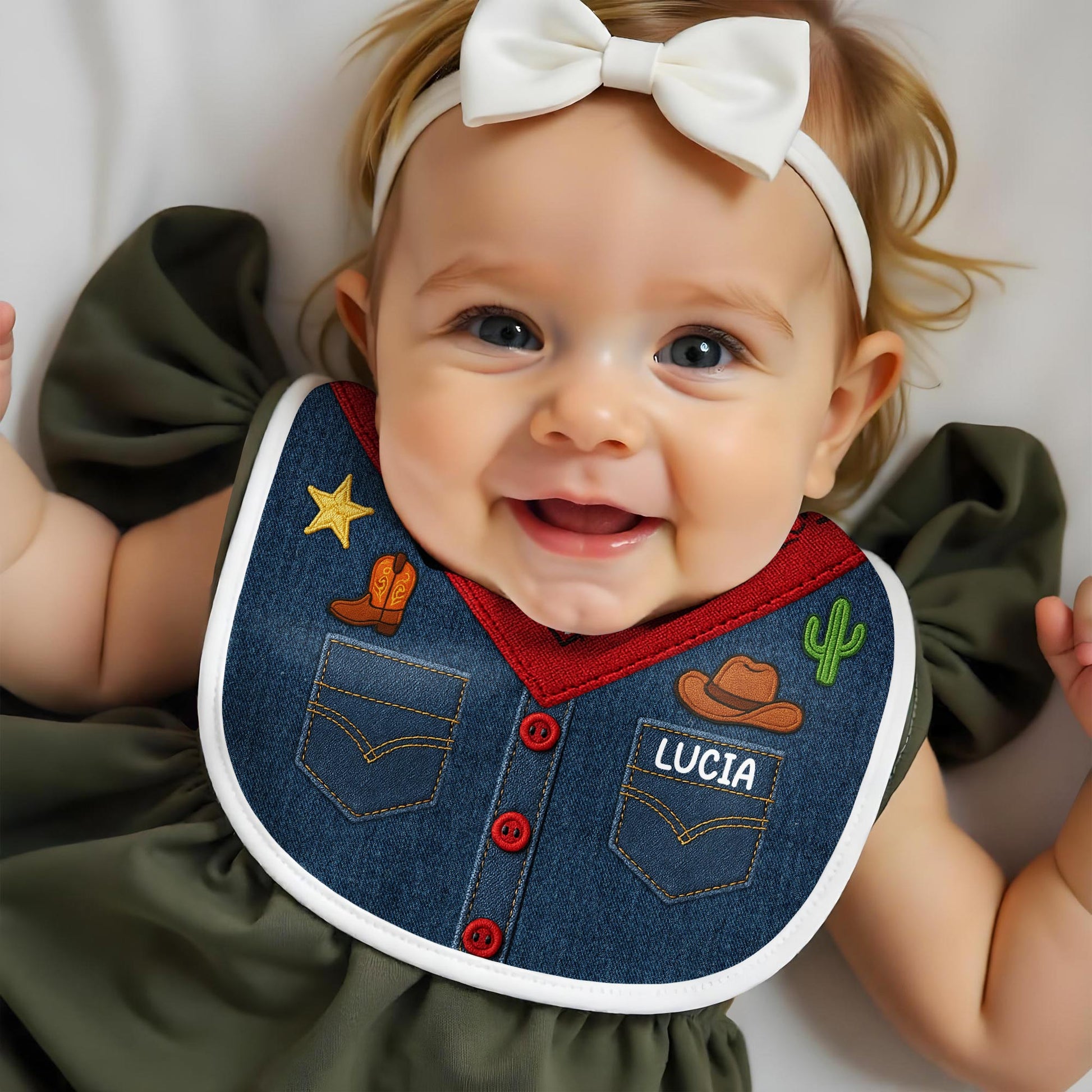 Vibrant Western-Themed Baby Bib, Bandana Print, Cactus, and Cowboy Hat