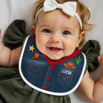 Vibrant Western-Themed Baby Bib, Bandana Print, Cactus, and Cowboy Hat