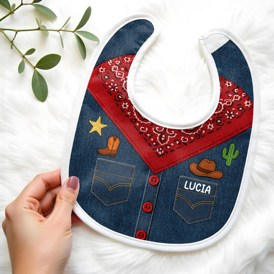 Vibrant Western-Themed Baby Bib, Bandana Print, Cactus, and Cowboy Hat