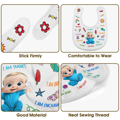 I Am Loved, I Am Kind, I Am Helpful, Colorful and Cheerful Baby Bib