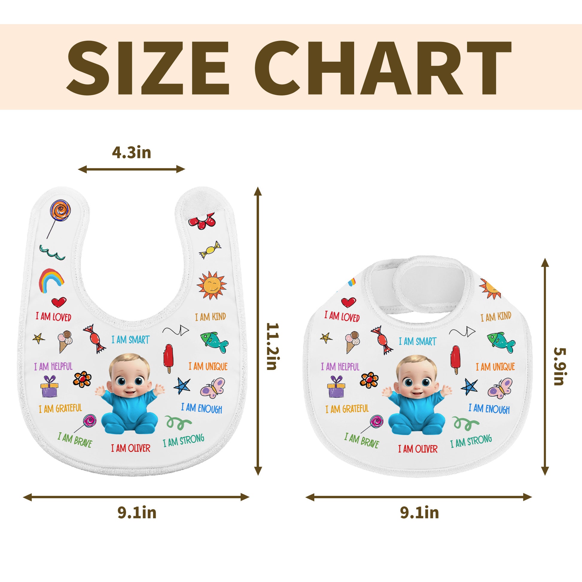 I Am Loved, I Am Kind, I Am Helpful, Colorful and Cheerful Baby Bib
