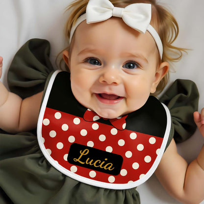 Red And Black Polka Dot Baby Bib With Bow Design