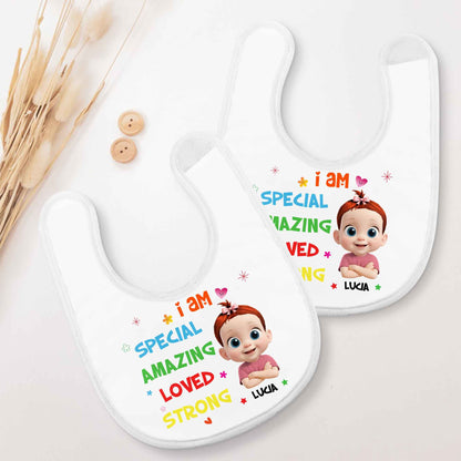 I Am Special, Amazing, Loved, Strong Baby Bib