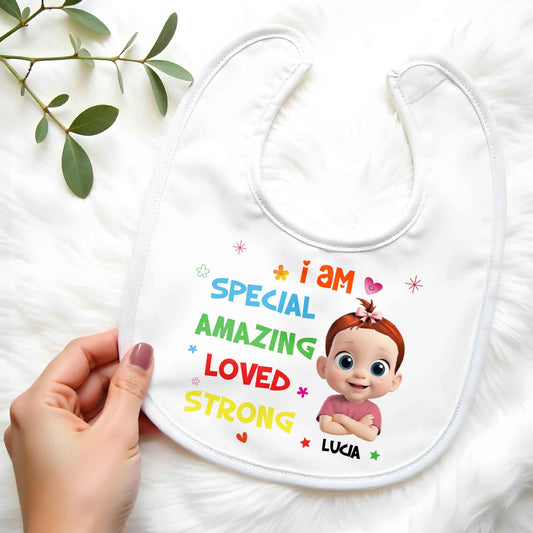 I Am Special, Amazing, Loved, Strong Baby Bib