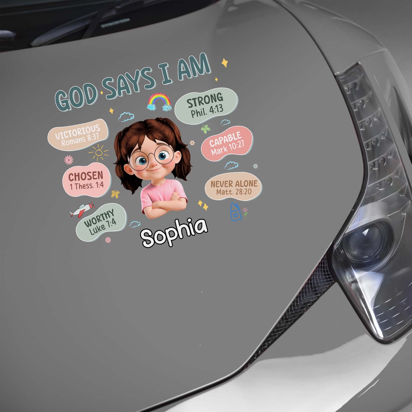 God Says I Am, Girl And Bible Verses Decal - Personalized Decor Decal - KID090_STIK