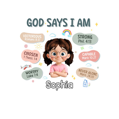 God Says I Am, Girl And Bible Verses Decal - Personalized Decor Decal - KID090_STIK