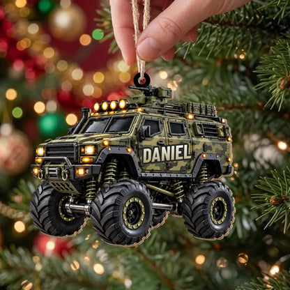 Ready For Adventure Military Armored Vehicle Monster Truck Design - Personalized Custom Wood Ornament, Custom Shaped - KID1008_WDO