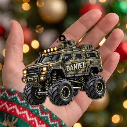 Ready For Adventure Military Armored Vehicle Monster Truck Design - Personalized Custom Wood Ornament, Custom Shaped - KID1008_WDO