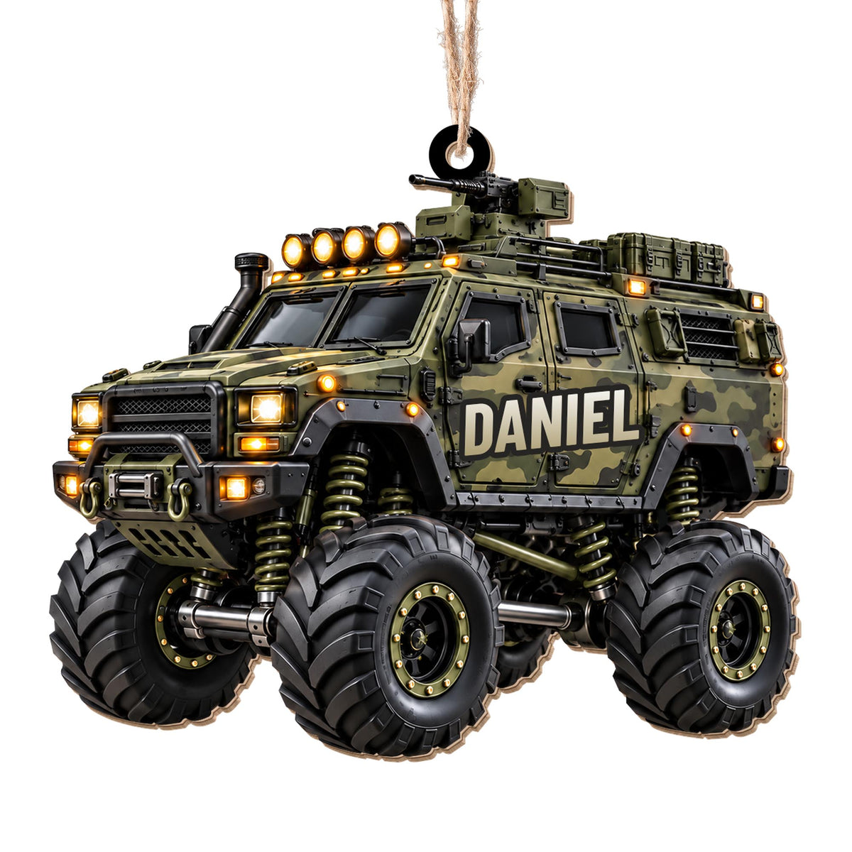 Ready For Adventure Military Armored Vehicle Monster Truck Design - Personalized Custom Wood Ornament, Custom Shaped - KID1008_WDO