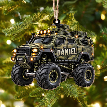 Ready For Adventure Military Armored Vehicle Monster Truck Design - Personalized Custom Wood Ornament, Custom Shaped - KID1008_WDO