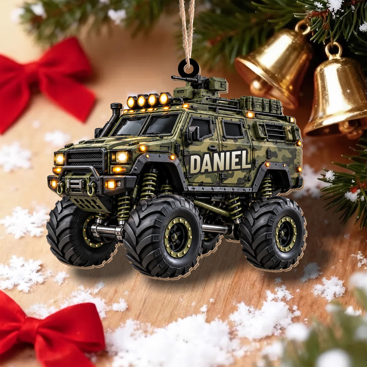 Ready For Adventure Military Armored Vehicle Monster Truck Design - Personalized Custom Wood Ornament, Custom Shaped - KID1008_WDO