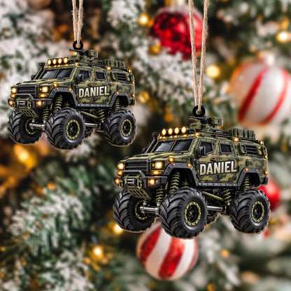 Ready For Adventure Military Armored Vehicle Monster Truck Design - Personalized Custom Wood Ornament, Custom Shaped - KID1008_WDO